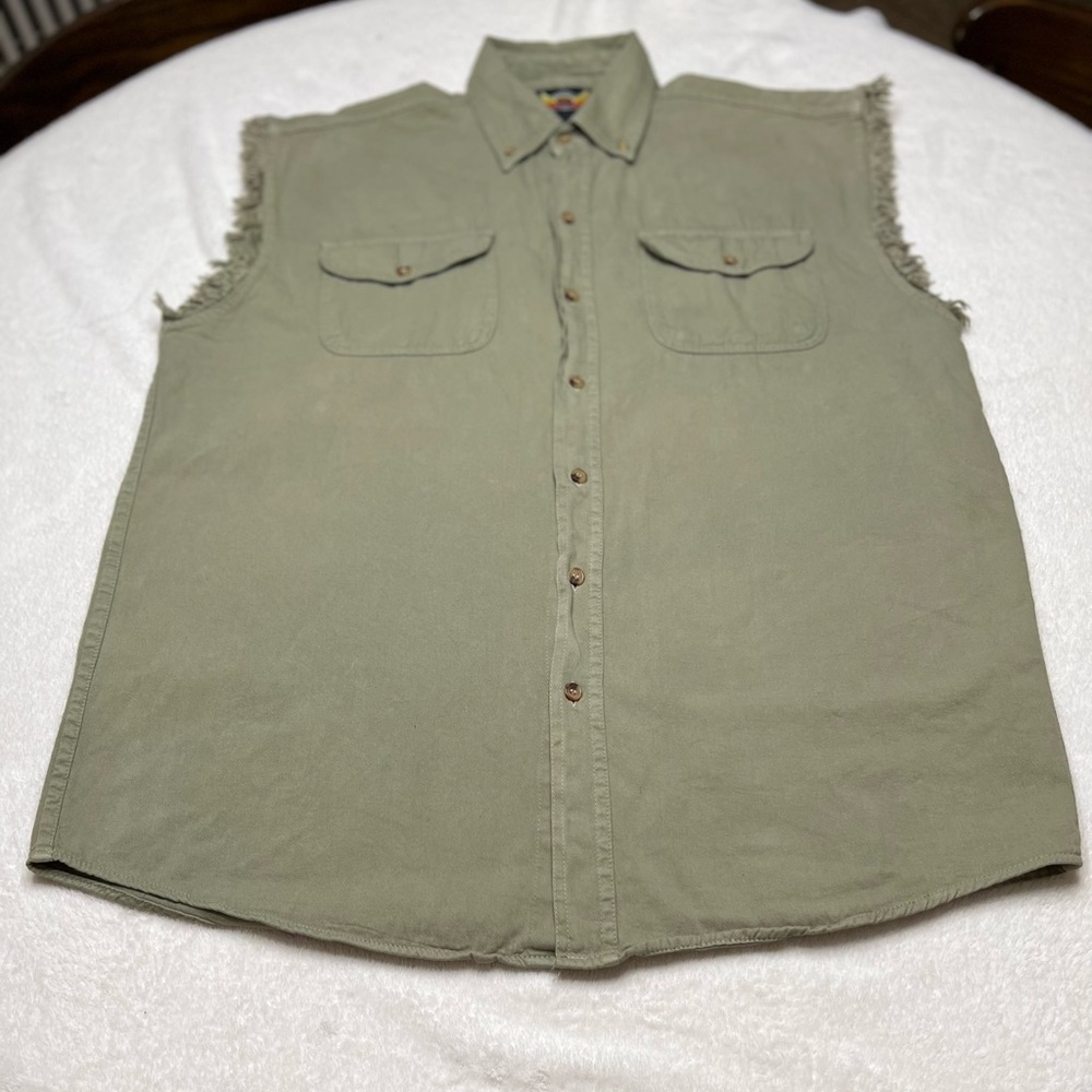 Biker Wear denim frayed button shirt Marines Sz 2XL
